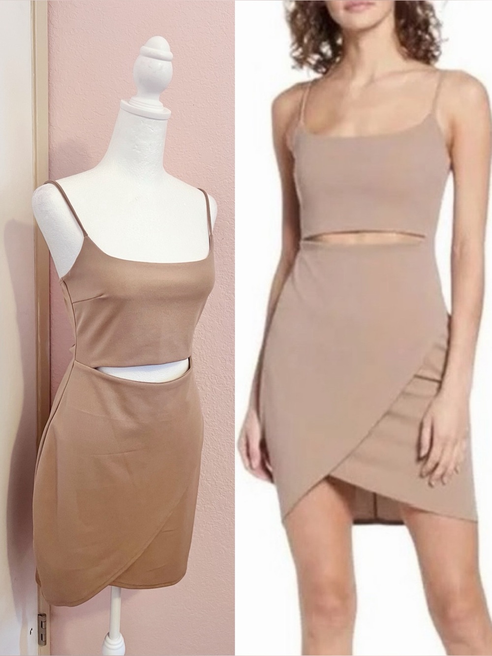 Cutout On The Town Taupe Tan Cutout Dress